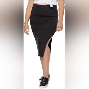 NWT $69 Black Tape_ Black Slit Ribbed Pencil Fitted Midi Skirt Size Large